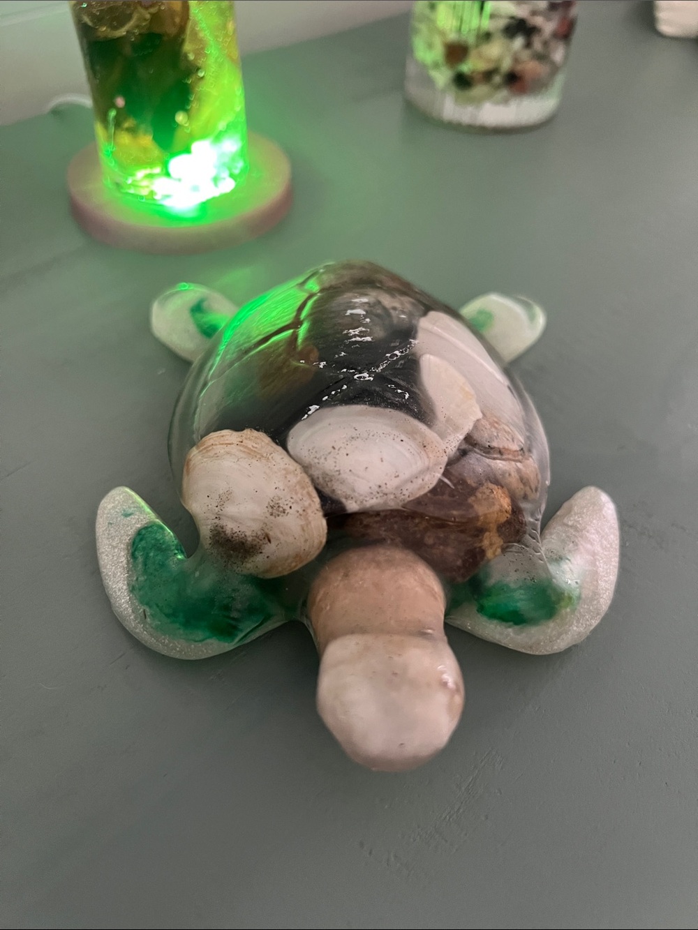 Decorative Turtle Resin with Shells and Stones from Nantasket,MA Handmade 🩵